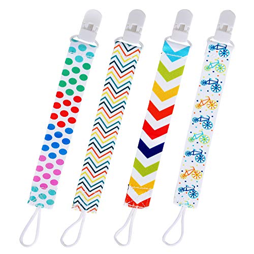 Pacifier Clips Universal Pacifier Holder Leashes 4 Pack for Boys and Girl Fit All Pacifiers, Baby Teething Toys Teethers, Soothie, Shower Gift by COTEY