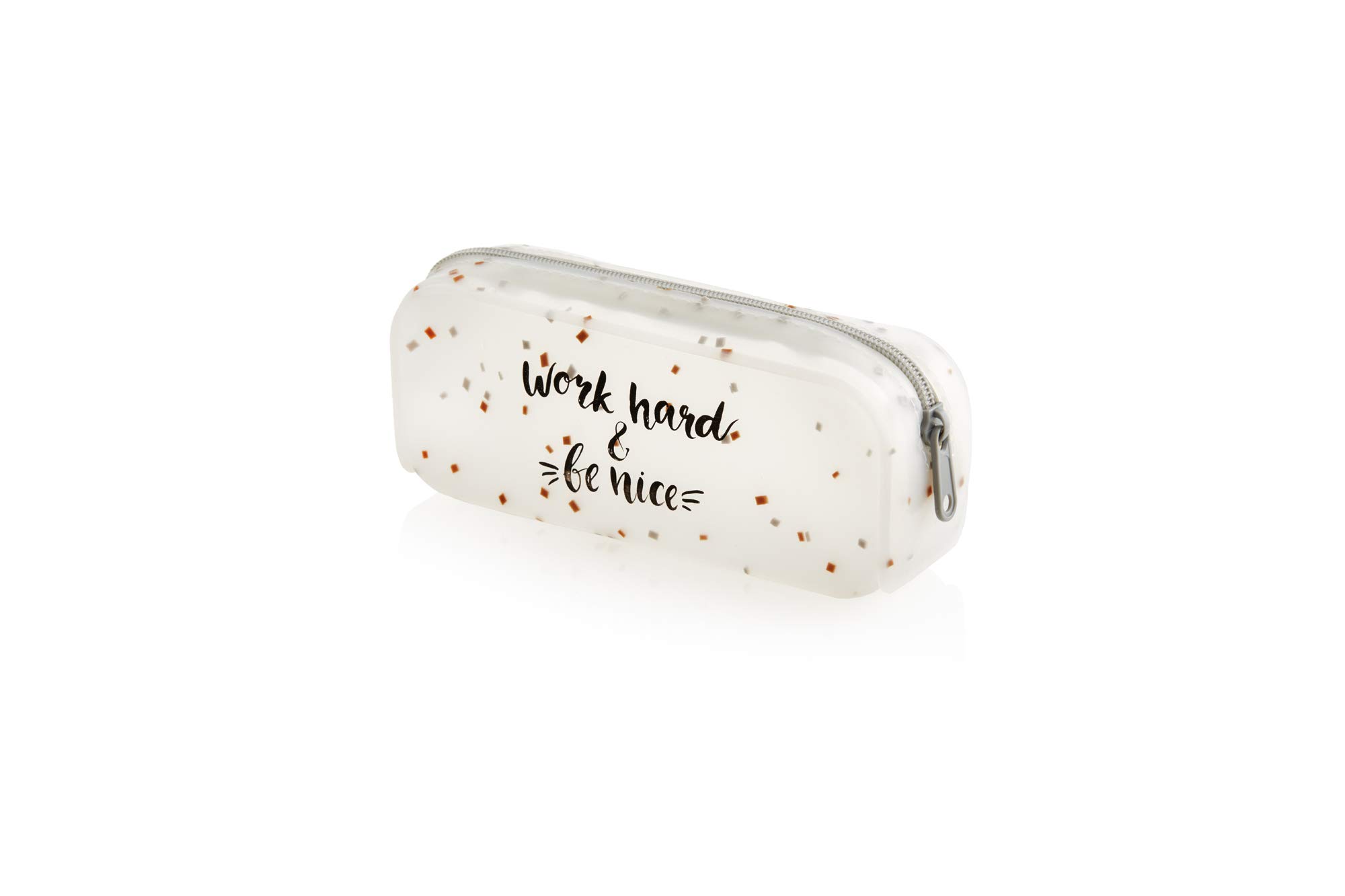 Back2Fun - Mellow Grey Silicone Rectangular Case, School Pencil Case with Zip, School Supplies for Children, Cute Stationery, 175x70x50mm