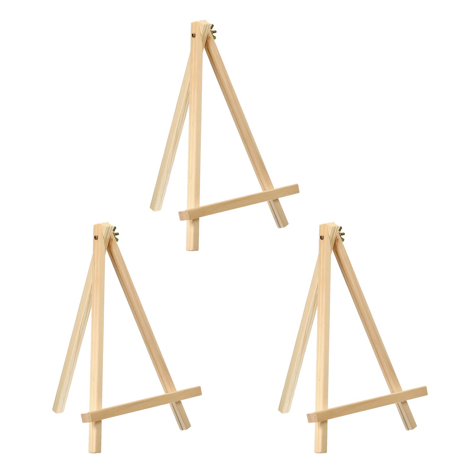 PATIKIL 11.4" Mini Wooden Easel Stand, 3 Pack Table Use Adjustable Triangle Holder for Displaying Photos, Card, Canvases, Wedding, Wood Color
