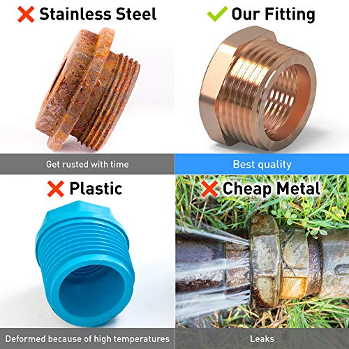 Brass Bushing 1" NPT Male x 3/4" NPT Female Threaded Brass Reducer Bushing Lead-Free Pipe Fittings 1inch x 0.75 inch