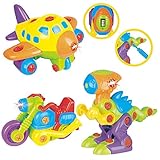 Take Apart Toys Set for Toddlers TG651 - 3 in 1 Take Apart Toys for Boys Kit with Lights and Sounds. Make Your Own Plane, Dinosaur Toy and Motorbike by ThinkGizmos (Trademark Protected)