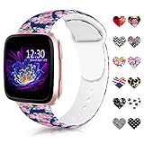 Sunnywoo Compatible with Fitbit Versa/Versa Lite Edition Bands, Soft Silicone Fadeless Floral Pattern Printed Strap Replacement Wristband Fitbit Versa Smart Fitness Watch for Women Men, Large Small