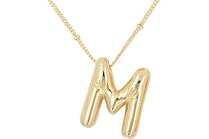 DIOWUS Bubble Letter Necklace Gold for Women，Charm Balloon Initial Letter Pendant Zirconia Inlaid Necklaces Fashion Gifts Jewelry