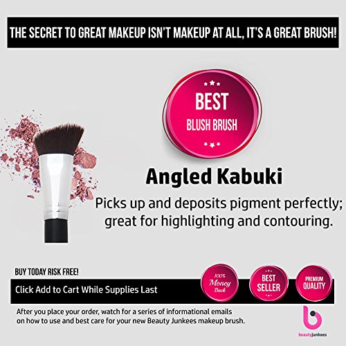 Synthetic Blush and Bronzer Brush: Angled Kabuki Makeup Brush for Face Contouring and Highlighting with Creams and Powders