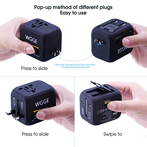 Travel Adapter,WGGE Multi-Nation Travel Adapter, All-in-one International Power Adapter with 2.4A Dual USB,Worldwide Power Adapter Wall Charger for US,UK,EU,AU,Asia Cover More than150 Countries - Thumbnail 4