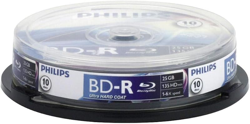 Philips BD-R Recordable Blu-ray Discs 25GB 6x SP Spindle 10 Pack