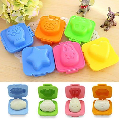 Micropromo 6 pcs Cute Fish Rabbit Star Bear Car Heart Shape Boil Egg Sushi Rice Ball Onigiri Food Maker Mold Mould Kit Kitchen Maker Tool