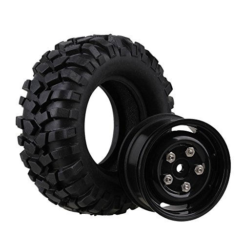 Mxfans 12mm Hex Black Plastic Wheel Rims with Screws & Rubber Tyres Tires for RC 1:10 Racing Climbing Rock Crawler Pack of 4