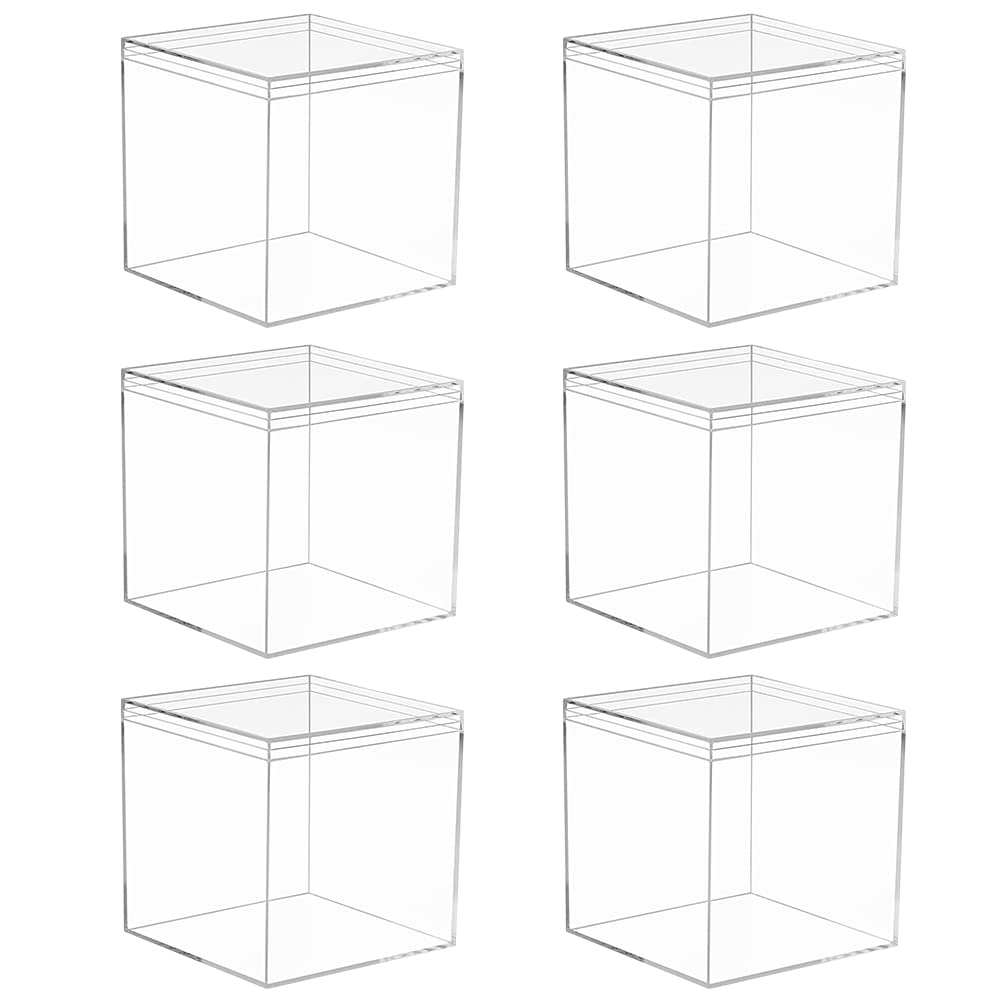 Uposao 6Pcs Transparent Acrylic Plastic Storage Box Square Cube Display Case With Lid Suitable For Storing Candy, Small Accessories, Cosmetics,10cm