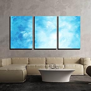 3 Piece Canvas Wall Art - Abstract Hand Drawn Watercolor Background Blue Sky and White Clouds - Modern Home Art Stretched and Framed Ready to Hang - 16"x24"x3 Panels