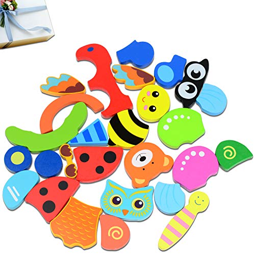 Kulariworld Wooden Jigsaw Puzzles Toys for Toddlers Boys Girls 1 2 3 Years Old 6 Pieces Preschool Educational Toy Gift with Vibrant Color Animal Vehicle Shapes
