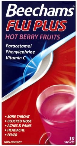 Beechams Flu Plus Stick Sachets Hot Berry Fruits 10