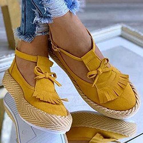 Sandals for Women Platform Tassel Suede Sandal Closed Toe Buckle
