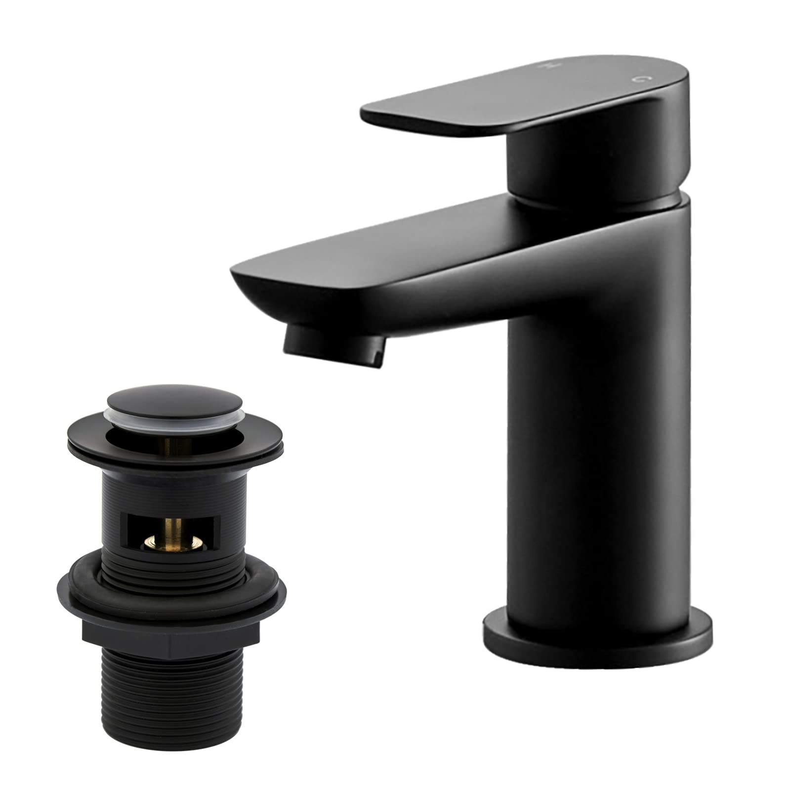 Black Basin Taps with Pop Up Waste, BATHWEST Modern Monobloc Chrome Brass Matte Black Bathroom Sink Taps for Basin with Drainer 922MB — image 1
