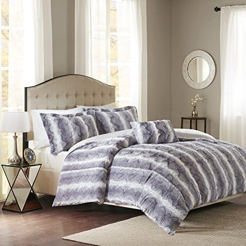Madison Park Zuri Faux Fur Light Weight Super Soft Luxury Duvets Insert Covers, Full/Queen, Grey