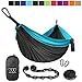 Gold Armour Camping Hammock - XL Double Parachute Camping Hammock (2 Tree Straps 16 LOOPS/10 FT Included) Lightweight Nylon Portable Hammock, Best Parachute Double Hammock (Gray/Sky Blue)