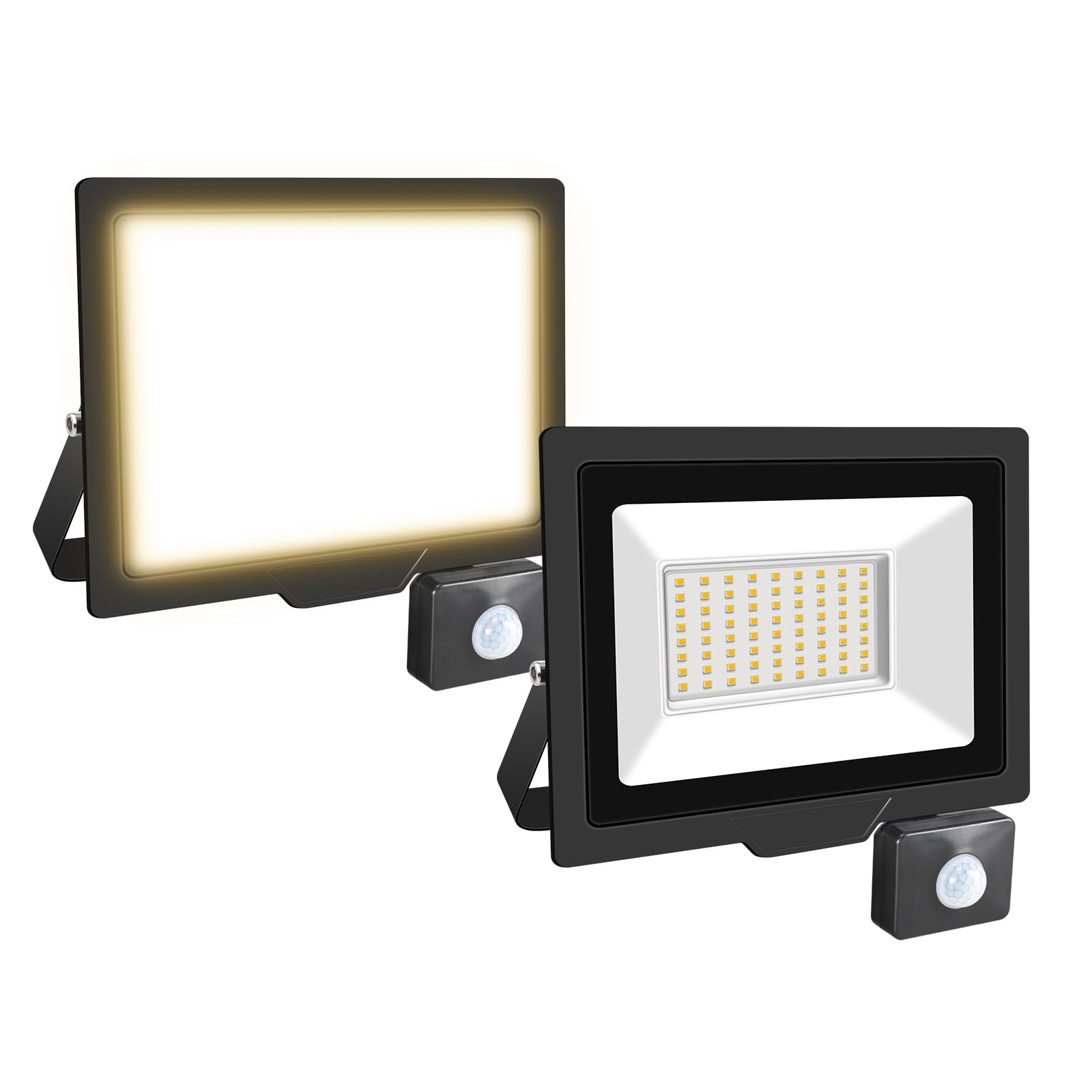 Willpower 2pcs LED Floodlight 50W 5000lm LED Security Lights Outdoor with Motion Sensor IP66 Waterproof PIR Lights Warm White 3000K Wall Light for Garden Garage Court Patio Lawn