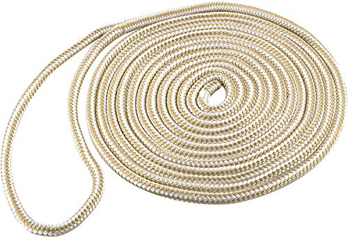 Shoreline Marine Double Braided Nylon Dock Line, Single, 1/2" x 25', Gold/White