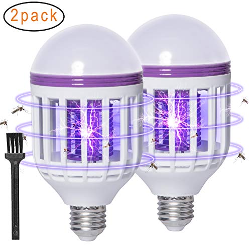 Wellgoo 2 Pack Mosquito Killer Lamp, 2 in 1 Bug Zapper Light Bulbs, Fits 110V E27 Light Bulb Socket, Suit for Outdoor and Indoor