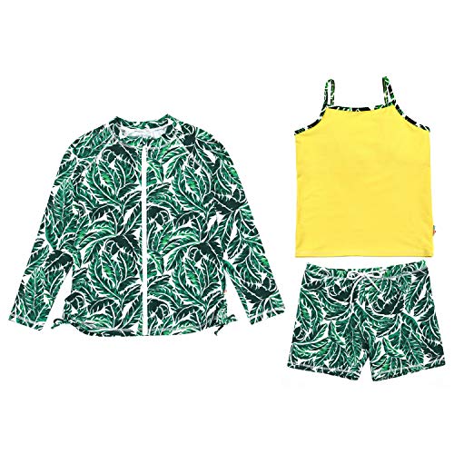 SwimZip Girl 3 Piece Long Sleeve Rash Guard, Tankini & Shorts | Multiple Colors