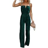 BLENCOT Sleeveless Velvet Jumpsuits For Women V Neck Spaghetti Straps Wide Leg Long Pants Dressy Rompers Winter Overalls S-XL