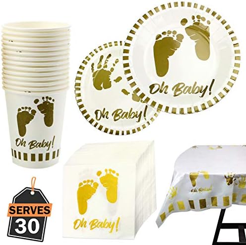Kompanion 141 Piece Baby Shower Party Supplies Set, Including Plates, Cups, Napkins and Tablecloth, Serves 30