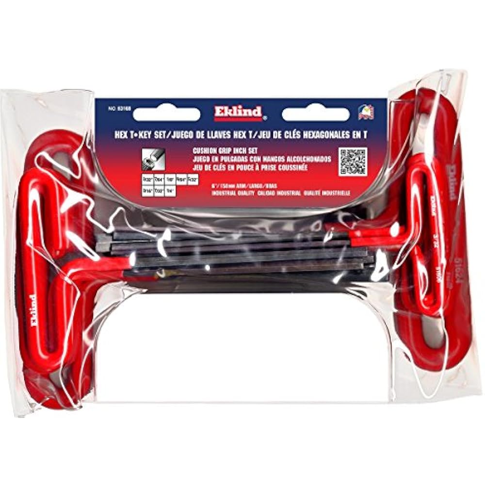 EKLIND 53168 Cushion Grip Hex TKey Allen Wrench 8pc Set SAE Inch Sizes