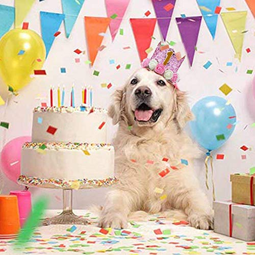 Suzzam 1 Birthday Hat, First Birthday Crown Baby Girl Princess Dog Birthday Hat Pets Reusable Birthday Party Hats Cat Kitten Headband Hats 1-5 Figures - Thumbnail 4