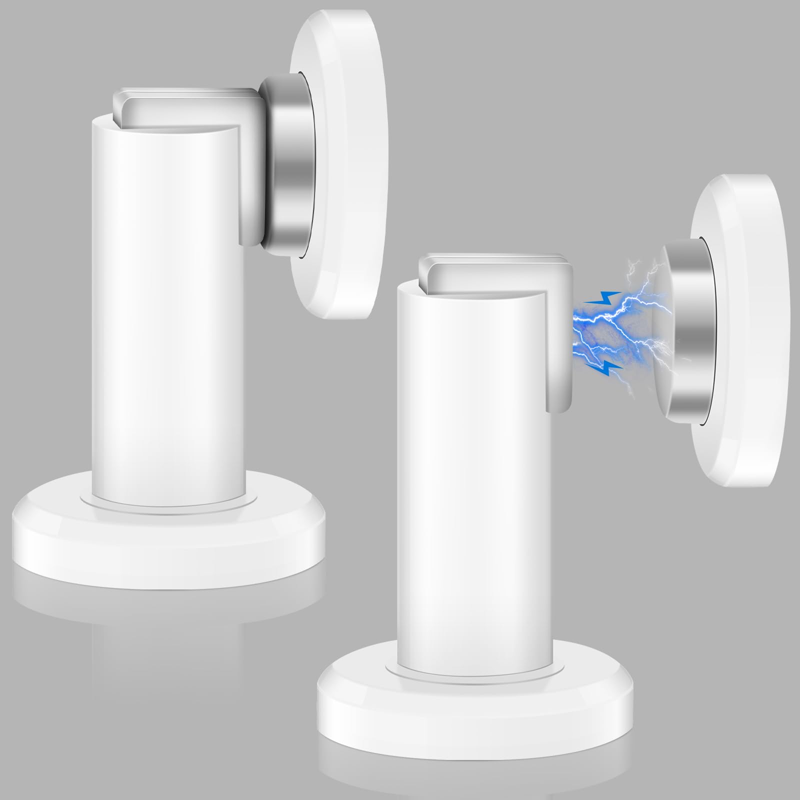 Magnetic Door Stops, 2 Pack Magnetic Door Holder, White Heavy Duty Manget Door Stops Brushed Stainless Steel Floor Wall Mounted Outdoor Metal Doorstops, Strong Magnetic Door Stoppers for Skirtings