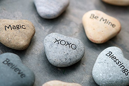 XOXO Engraved Stone Heart Shaped Inspirational Sandblast Stone, Perfect Gorgeous Unique Gift Ideas, Natural Beach Pebble Rock