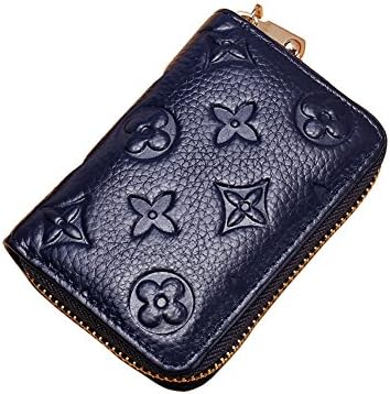 LXJ Women RFID Blocking Credit Card Holder,Cards Case Wallet, Leather Multi Card Protector Safe Small Zipper Purse (blue)