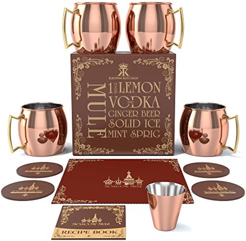 Krown Kitchen Moscow Mule Copper Mug Set Of 4 Stainless Steel Lining 16 Oz