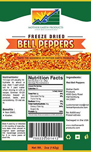 Mother Earth Products Freeze Dried Bell Peppers (2 Cup Mylar)