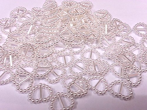 CraftbuddyUS100 White Acrylic Heart Ribbon Slider Buckles for Wedding Invitations, Card Craft