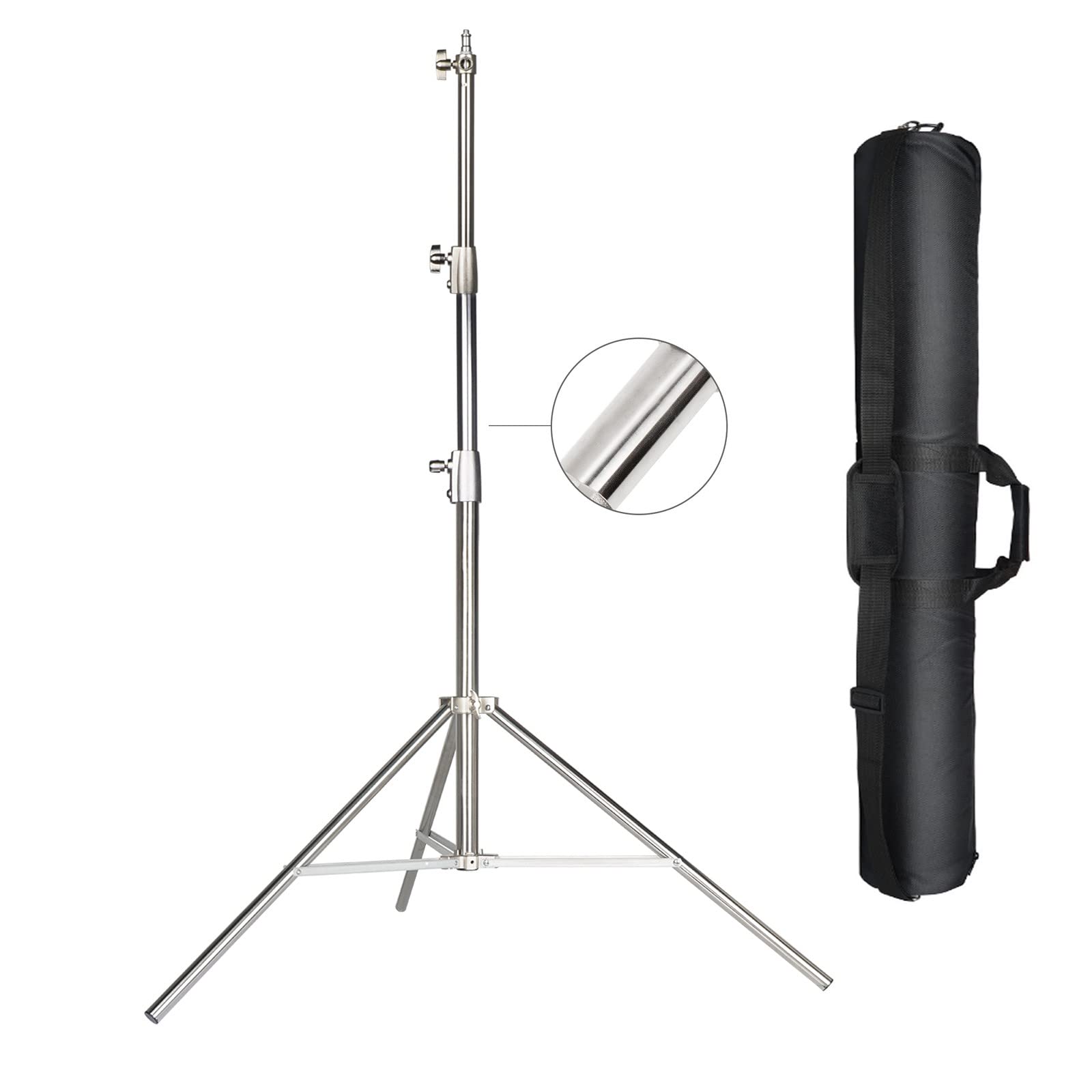 2.8m Heavy Duty Light Stand w/Carrying Bag, Stainless Steel with 1/4