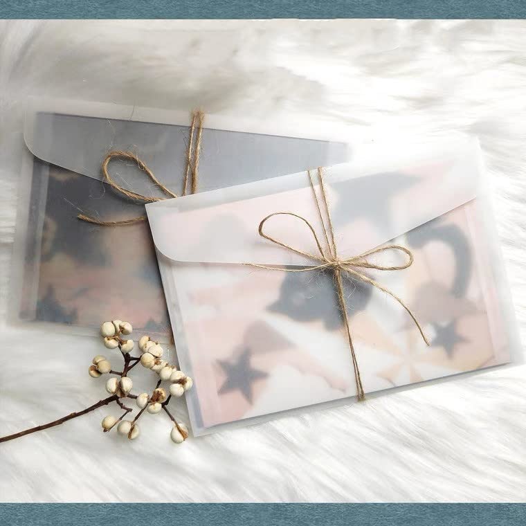 30 Pack Translucent Vellum Envelopes 5x7 Clear for Wedding, Greeting, Parties, Card, Postcards, Photos - Blank White