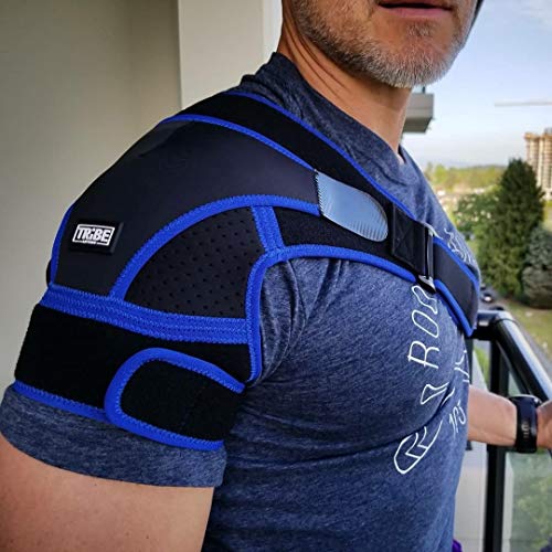 Tribe Lifting Shoulder Support Brace - Non-Slip Neoprene Posture Support | for Men and Women (Blue)