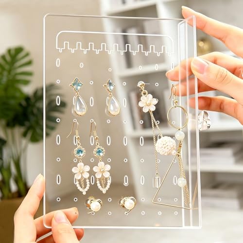 Organizador Acrílico para joyas, Joyero Transparente con 5 Cajones, Soporte para Collar de Acrílico, Terciopelo Beige, Joyero Multifuncional, para Relojes, Collares, Pendientes, Anillos