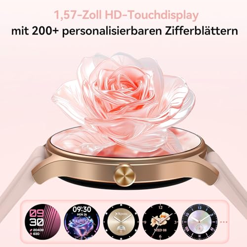 Women's Round Smart Watch, 1.57 Inch Smart Watch with Phone Function/Whatsapp, Fitness Tracker with Heart Rate/Sleep Monitor, Fitness Watch Women 120+ Sports Modes, 3ATM Waterproof, Watch for Samsung