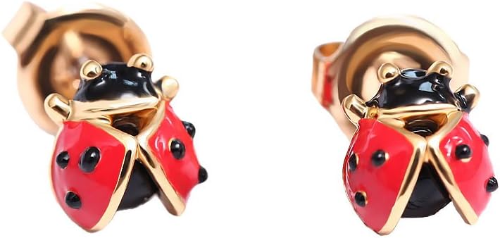 JUICY GRAPE Ladybug Earrings for Women, Red Enamel Earring Studs with 925 Sterling Silver Needle