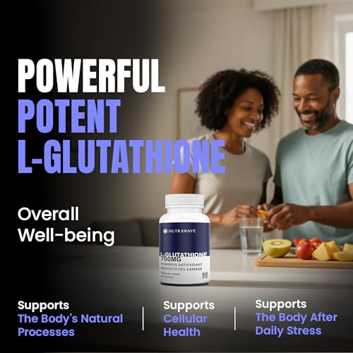 Nutrawave HIGHEST POTENCY AVAILABLE L-Glutathione 700mg per capsule Supplement,- Non-GMO, Soy & Gluten Free - 60 Capsules