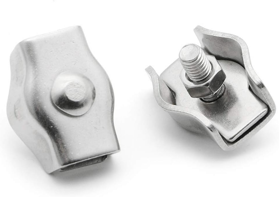 Yoohey 10pcs M4 Simplex Single Bolt Wire Rope Clip 304 Stainless Steel Cable Clamps for 2-3mm Diameter Wire Rope