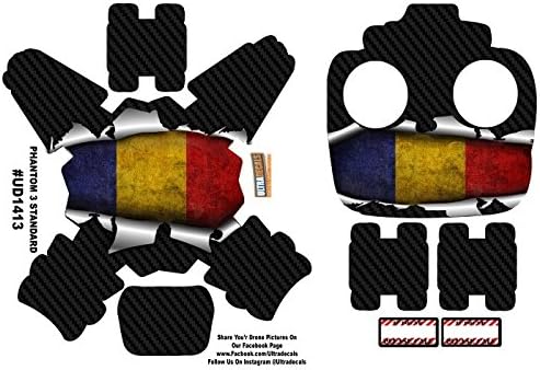Ultradecals DJI Phantom 3 Standard Custom Flag Skin Wrap Decal Sticker Romania Set Battery / Body / Radio