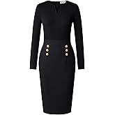 GRACE KARIN Women's 2026 Fall Henly V Neck Business Work Dress Long Sleeve Bodycon Midi Elegant Office Sheath Dress