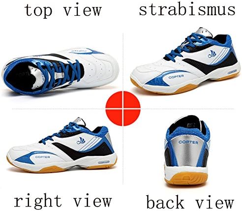Common Men's Fashion Leather Lace-up Athletic Sports Running Shoes Sneakers Badminton Training Shoes(White blue-US 7.5)