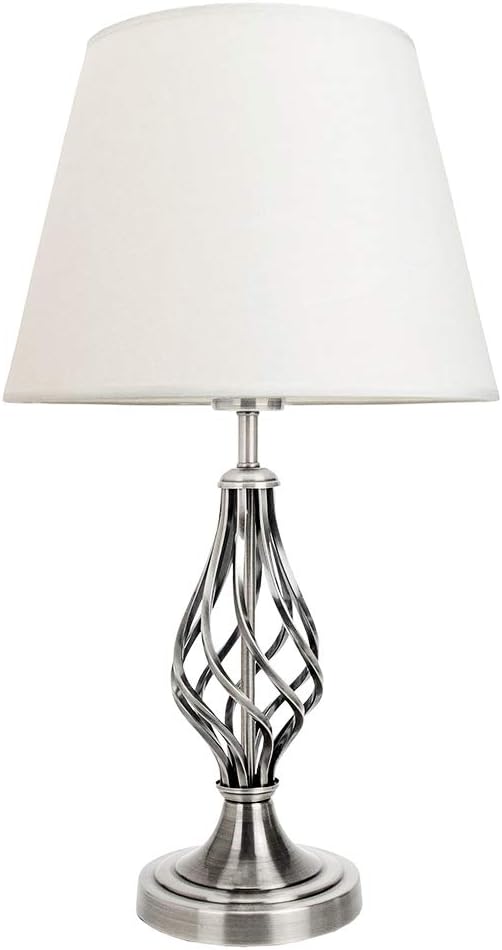 Happy Homewares Traditional Satin Nickel Table Lamp with Barley Twist Metal Base and Ivory White Linen Shade - Image 3