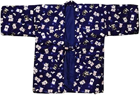 江戸てん 綿入れ半纏 ポリエステルわた ちゃんちゃんこ 冬 部屋着 メンズ 招き猫 紺