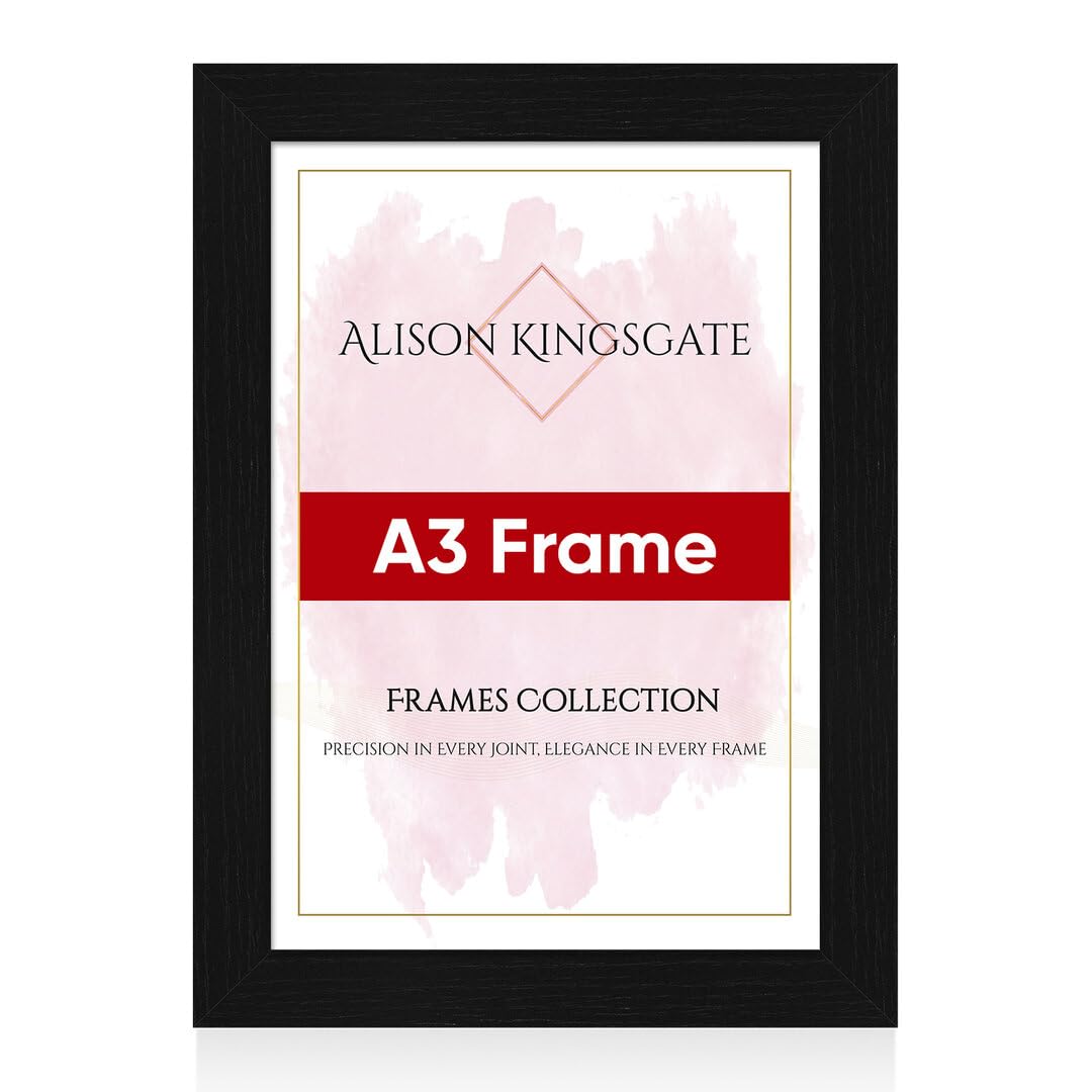 Alison Kingsgate Modern A3 Black Picture Frame - Engineered Wood Photo Frame with Shatterproof Perspex Front - Ideal for Posters, Certificates & Artwork