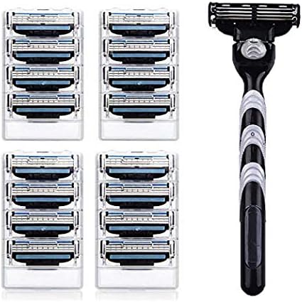 Men‘s 3 Razor Blades Manual Shaver Refills Cartridge Pack with Shaving Razor Handle for Safety Close Shave (1 Handle + 16 Cartridges)