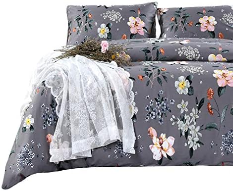 SexyTown-Botanical Duvet Cover Set King,100% Egyptian Cotton Bedding, Luxury Ultra Soft Printed Comforter Cover Set Floral Bedding Set Zipper Closure